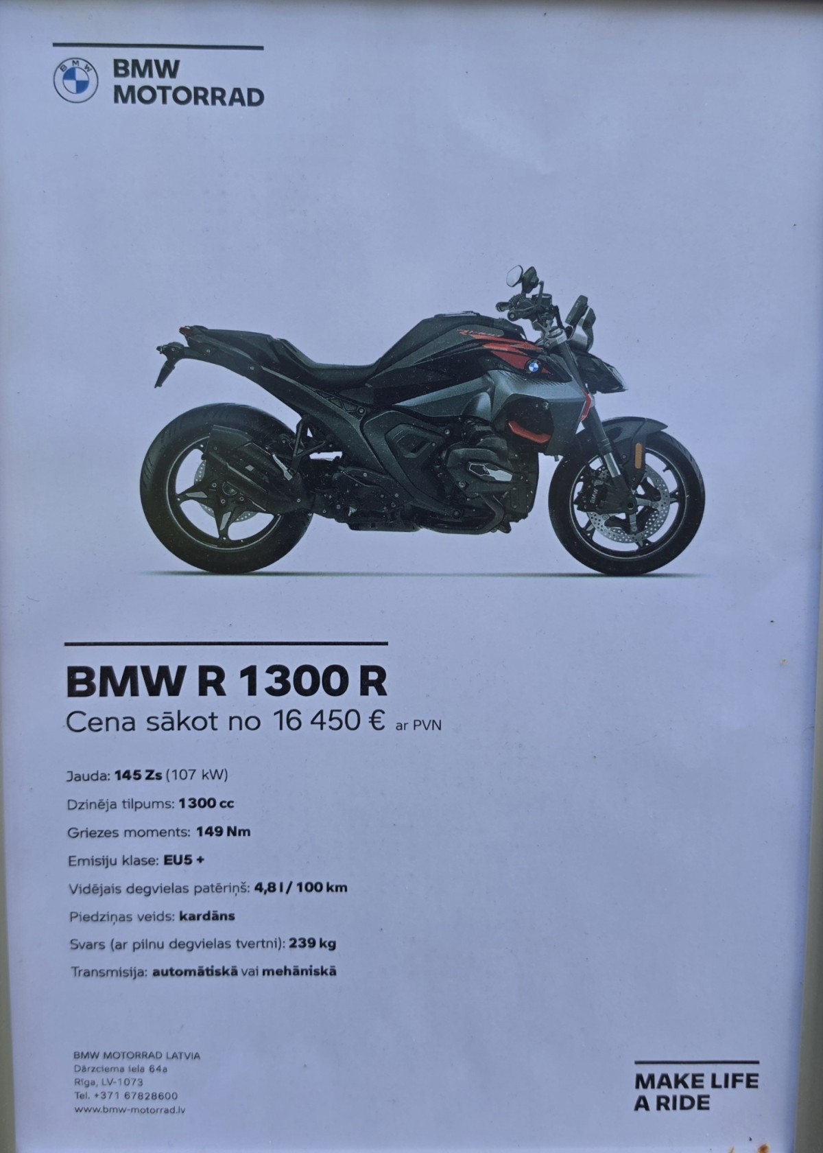 BMW R 1300 R cena Latvijā Foto: iAuto