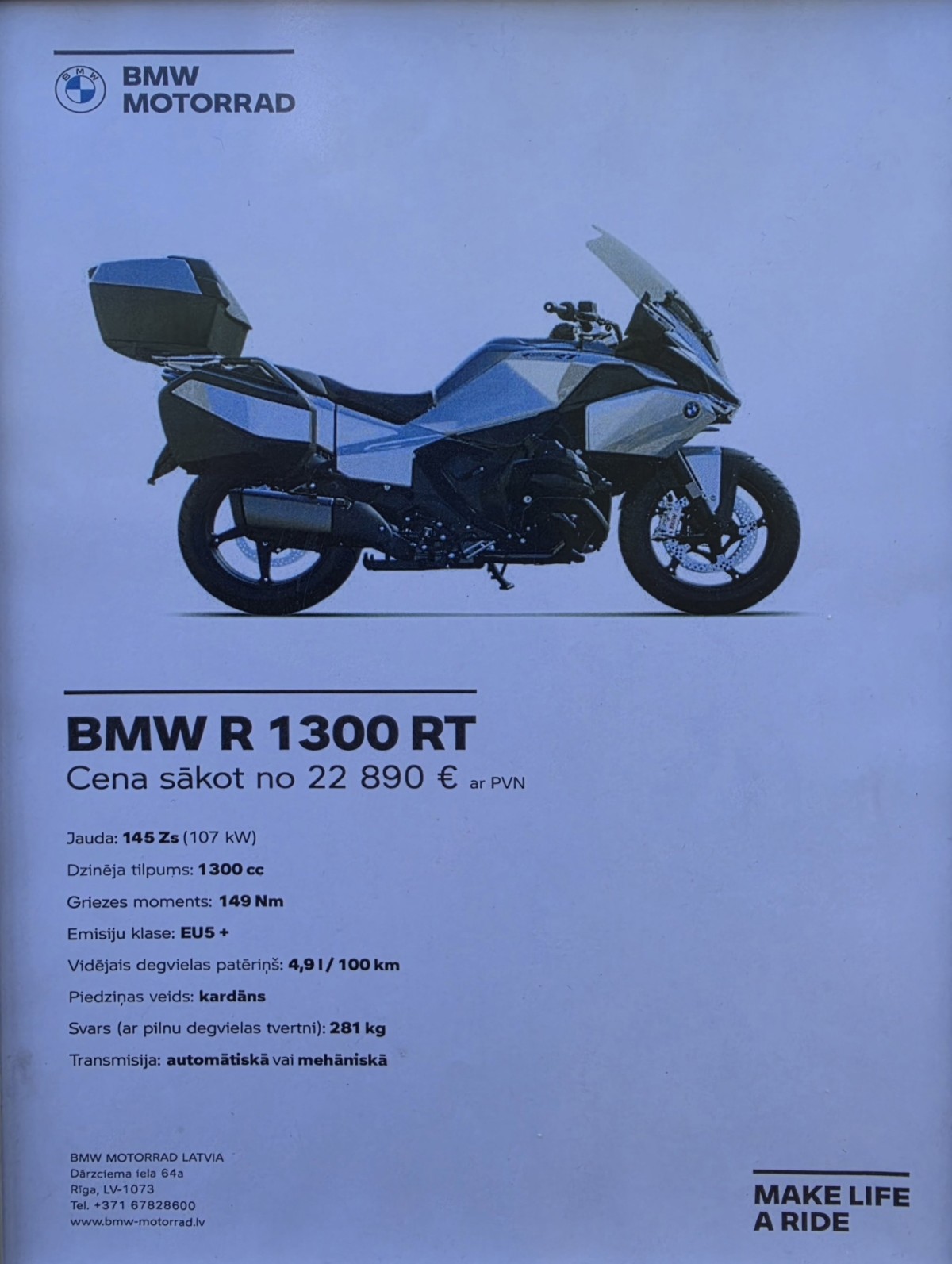 BMW R 1300 RT cena Latvijā Foto: iAuto