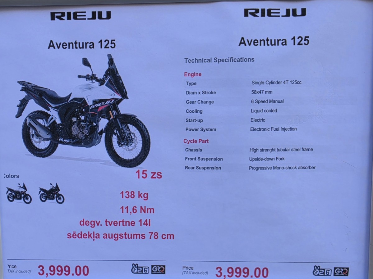 Rieju Aventura 125 cena Latvijā Foto: iAuto