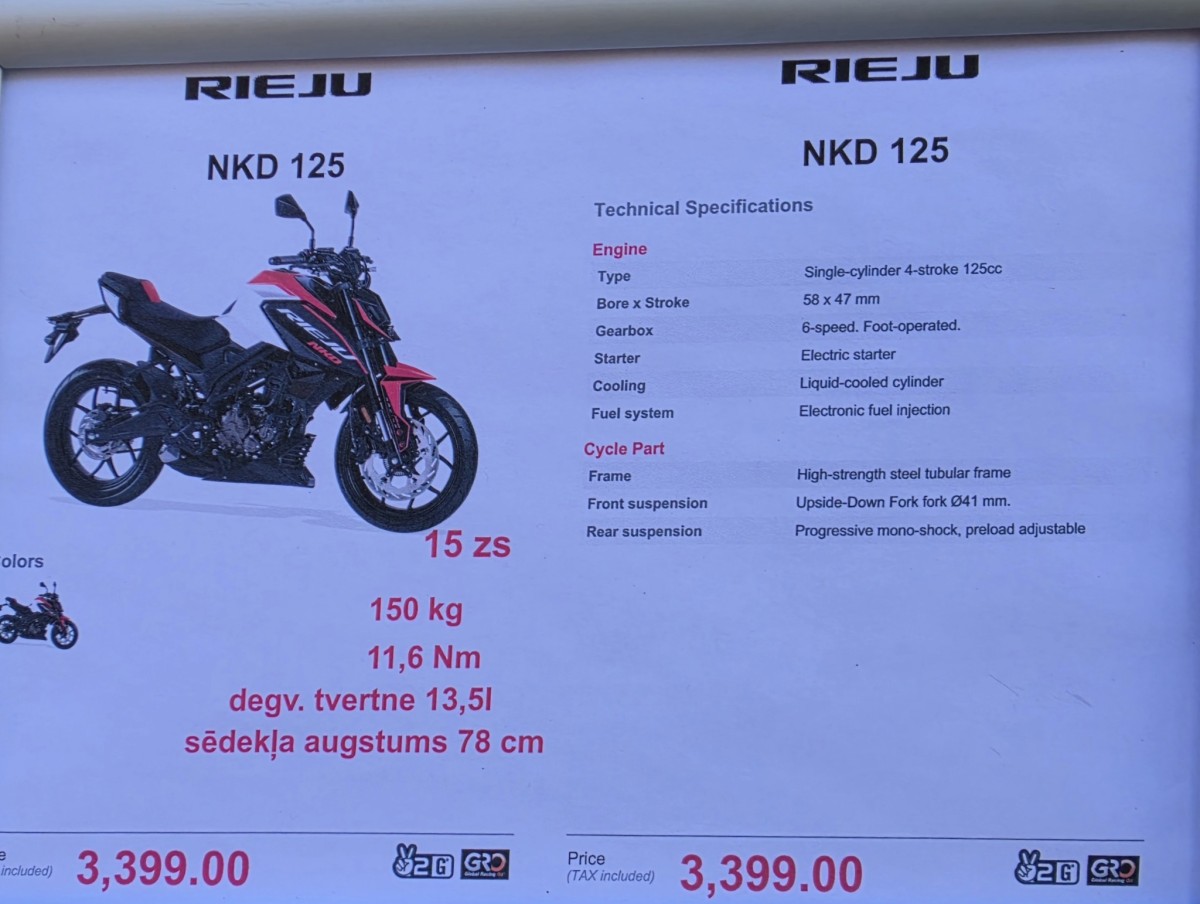 Rieju NKD 125 R cena Latvijā Foto: iAuto